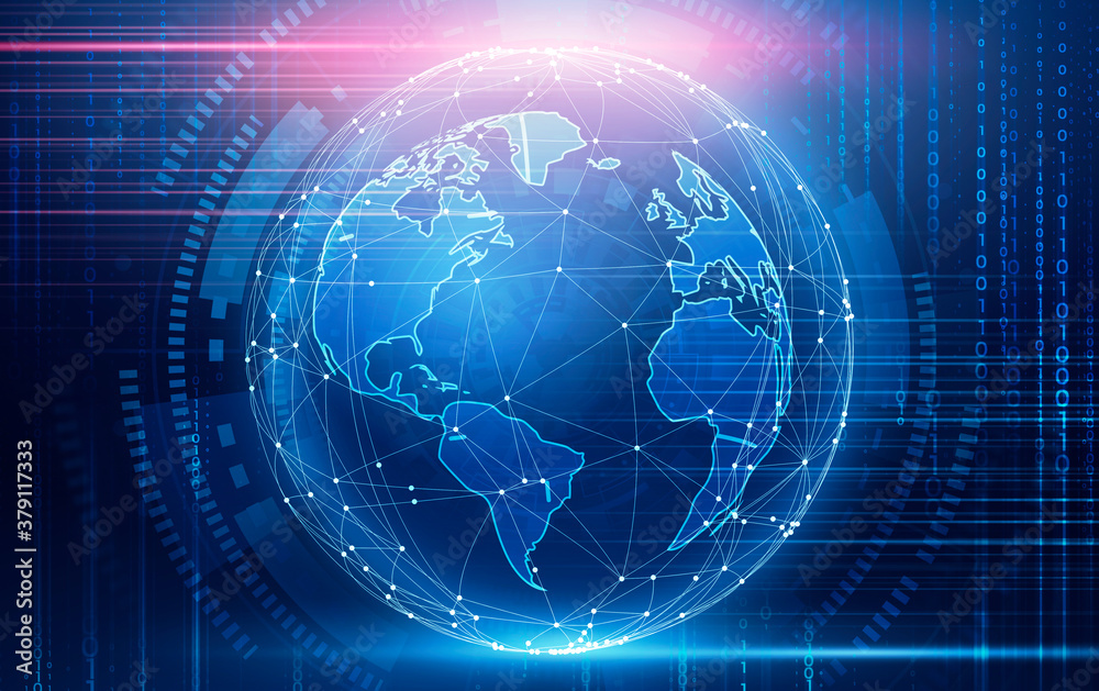 Global Network Connection. Creative Illustration Of Digital World Globe Over Abstract Background