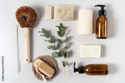 Reusable and natural organic products on background