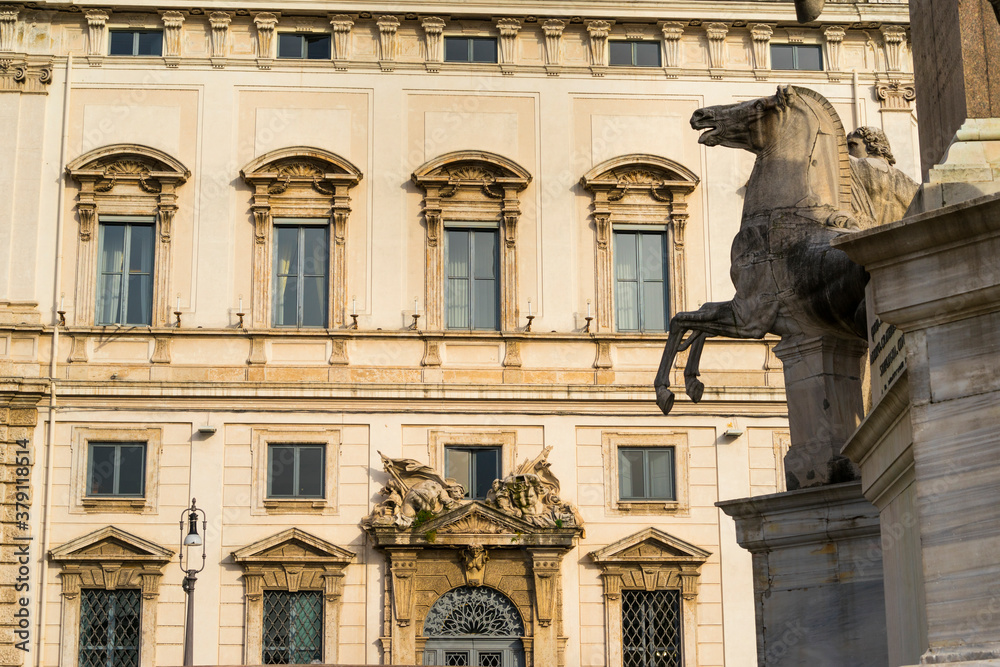 Fototapeta premium Castor and Pollux Monument, Consulta Palace, Quirinale Square, Rome, Italy, Europe