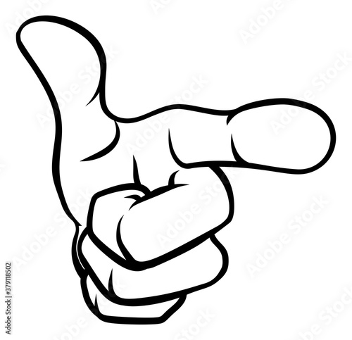 A cartoon hand pointing its finger out at the viewer in wants or needs you gesture