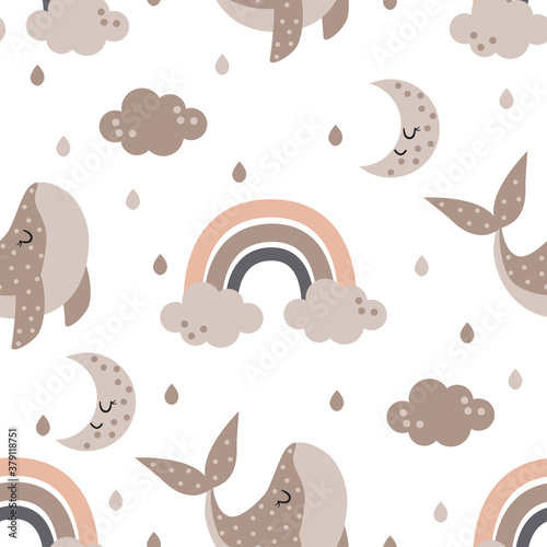 seamless pattern with whale and rainbow - vector illustration, eps