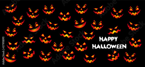 Happy halloween party Pumpkin face. Funny flat vector signs. 31 october fest, horror. Pumpkins icons. Emotion smiley, smile, emoji emoticons faces. Creepy, Fly bat pictogram.