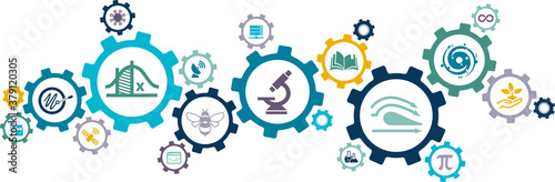 science / research  / education in stem subjects vector illustration. Concept related to science, technology, engineering, mathematics as academic subjects in college, school or university.