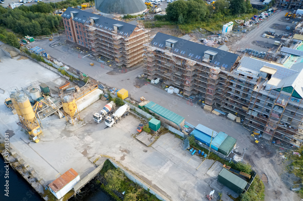 House development construction site in progress aerial view 