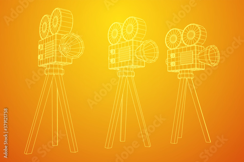 Polygonal camera projector. Movie time. Show film cinema festival concept.