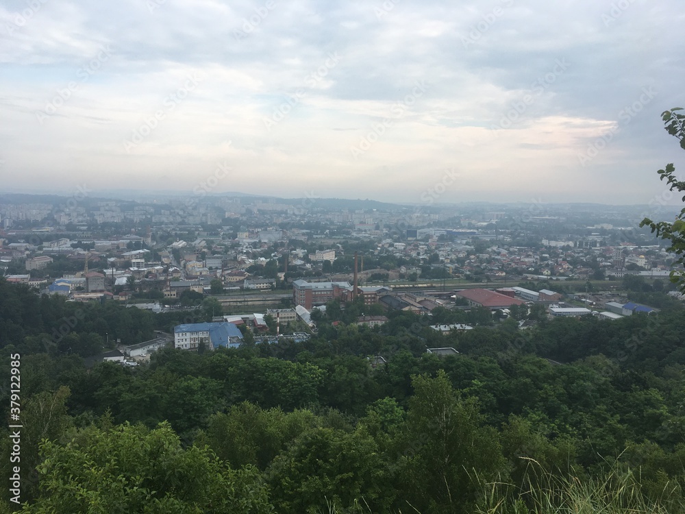 Fototapeta premium City panorama of Lviv in Ukraine on cloudy summer day