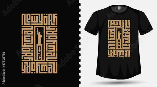 New York CIty with Liberty Landmark trendy typography lettering design template for print t shirt fashion clothing and poster