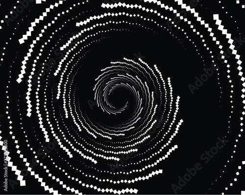 Dotted, dots, speckles abstract concentric circle. Spiral, swirl, twirl element.Circular and radial lines volute, helix.Segmented circle with rotation.Radiating arc lines.Cochlear