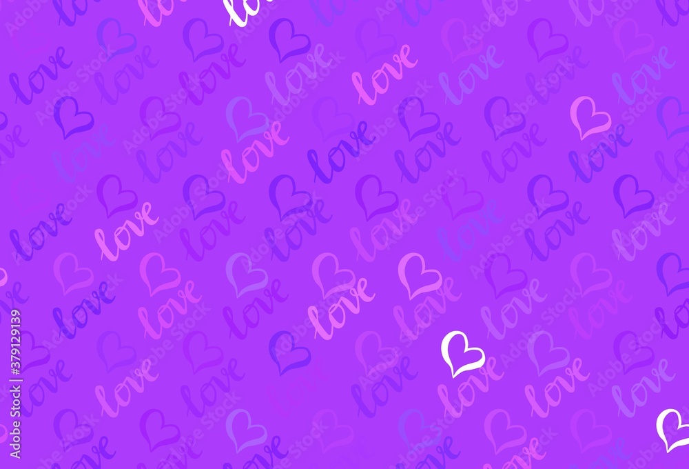 Light Purple vector template with doodle hearts. Light Purple vector template with doodle hearts.
