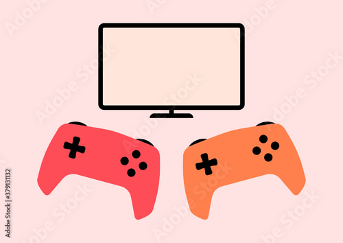 Video game controller icon. Gamepad and tv vector illustration