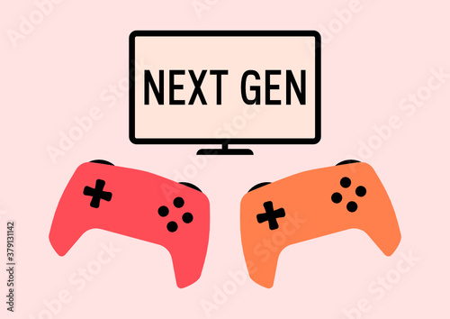 Next gen Video game controller icon. Gamepad and tv vector illustration