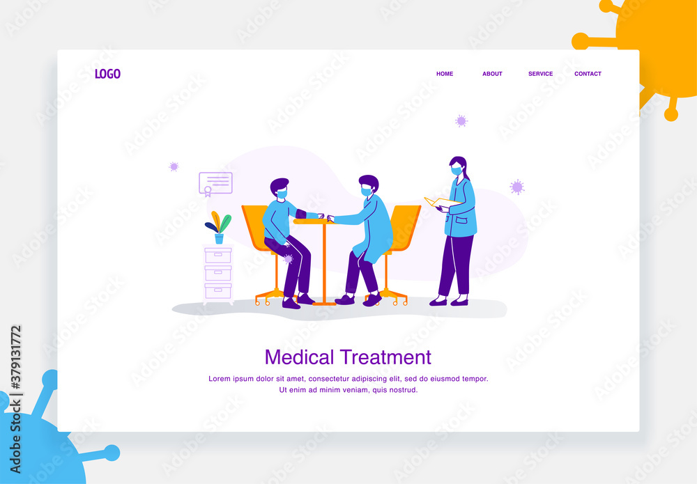flat illustration concept of doctors and nurses checking the blood pressure of patients exposed virus, covid 19 for landing page template