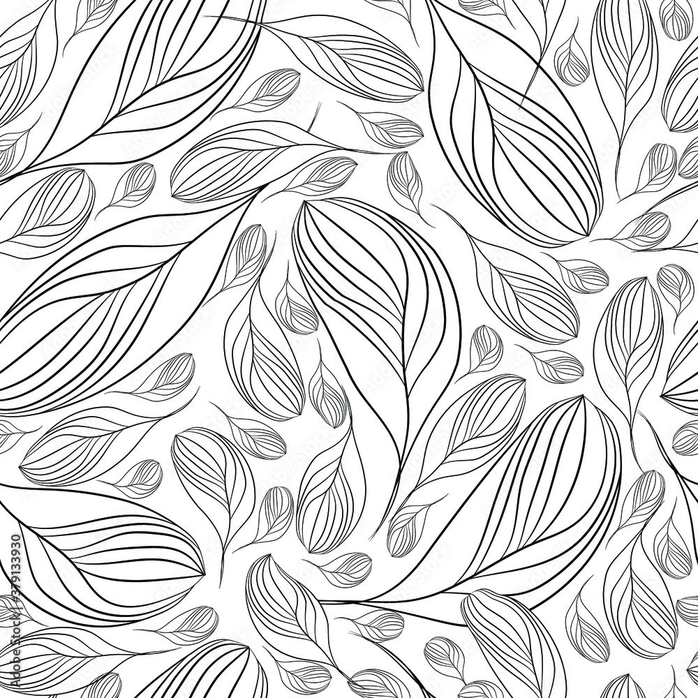 Abstract floral illustration. Vector seamless pattern. Outline petals on a white background.