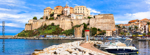 Calvi - panoramic view with fortress. Corsica island, France photo