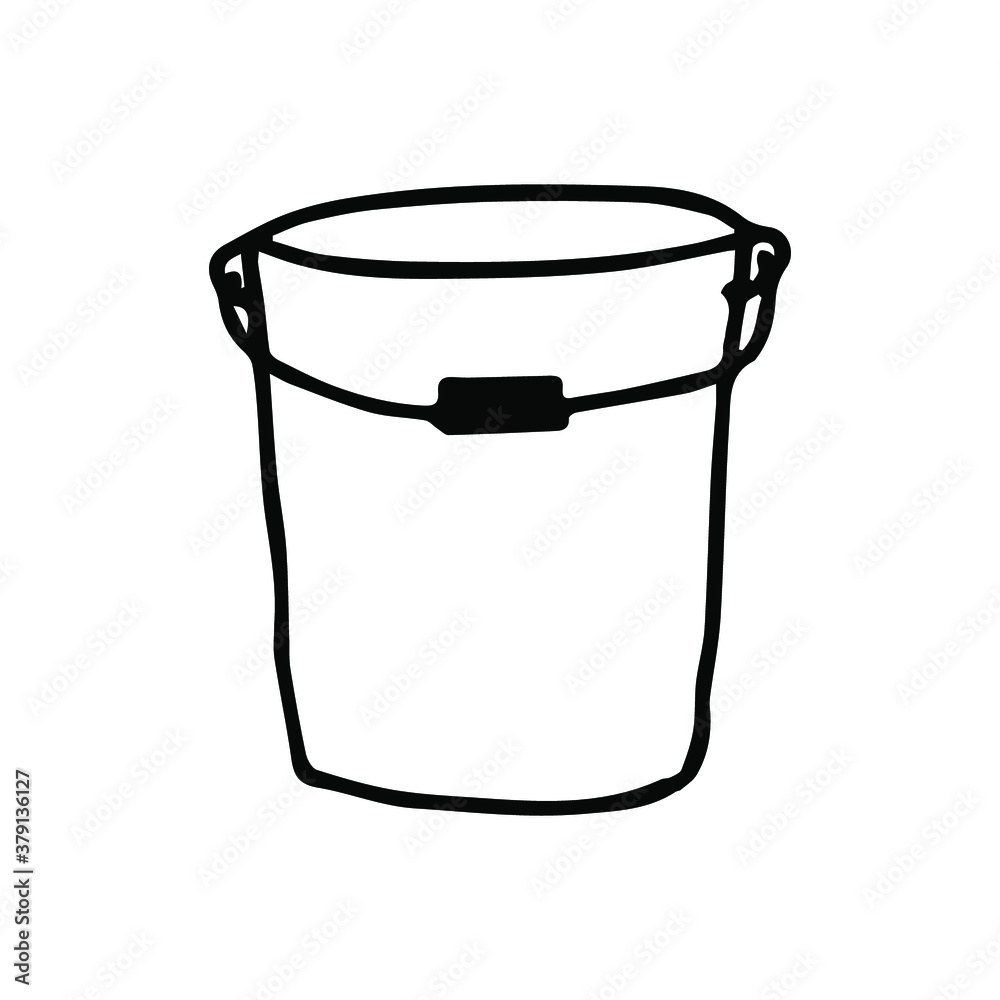 Sketch of the bucket. Vector outlines isolated element for design. Garden tool for irrigation. Sketch of the bucket. Vector outlines isolated element for design. Garden tool for irrigation.