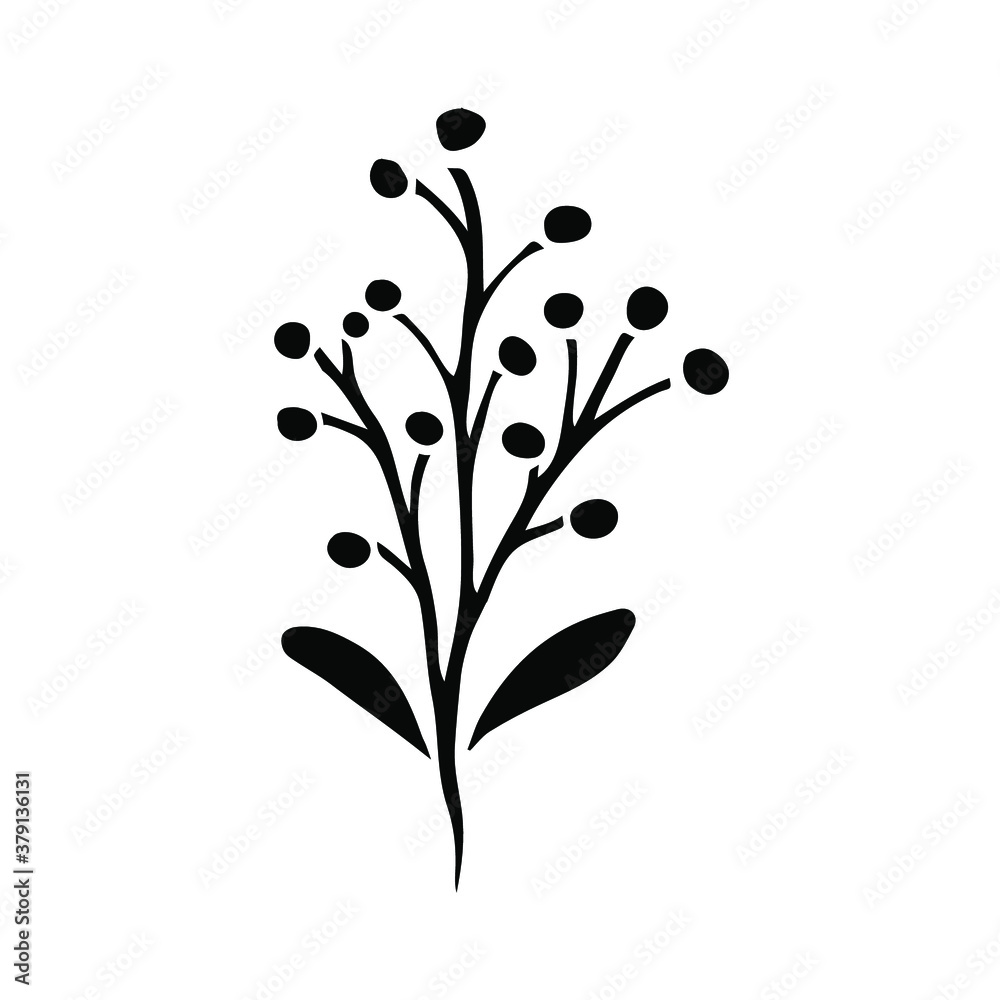 Black simple plant on a white background. Vector monochrome floral element. Doodle style. Black simple plant on a white background. Vector monochrome floral element. Doodle style.