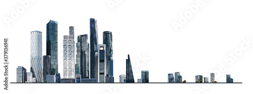 Modern City illustration at white with space for text. Success in business, international corporations, Skyscrapers, banks and office buildings. 