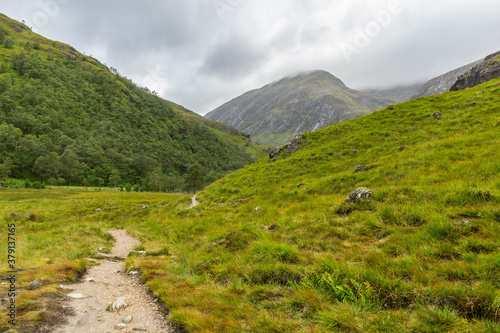 Footpath through the glen in the Scottish Highlands