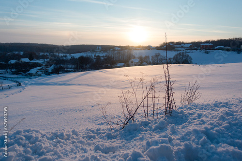 Winter landscape. Cold weather snow concept. panorama