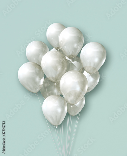 White air balloons group on a light green background