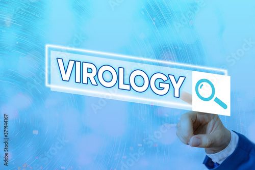 Conceptual hand writing showing Virology. Concept meaning branch of science dealing with the variety of viral agents and disease Web search digital futuristic technology network connection photo