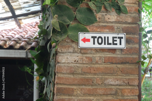 Wooden toilet sign in the garden