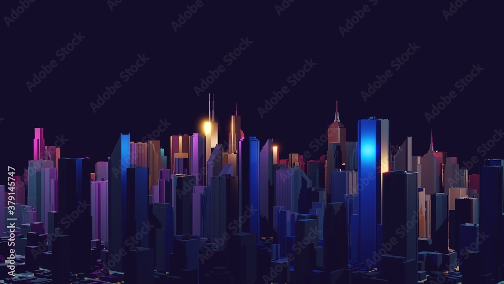 Night city with futuristic urban architecture. Growing metropolis, city development neon colors. 3d rendering. Night city with futuristic urban architecture. Growing metropolis, city development neon colors. 3d rendering.