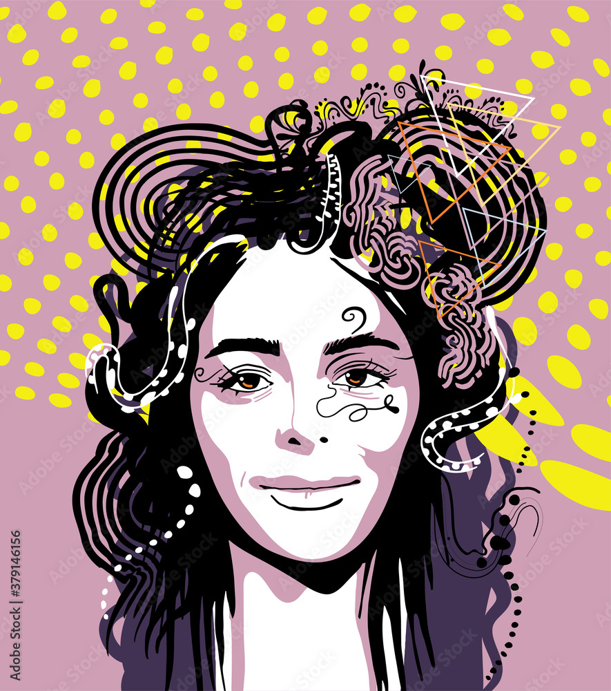 Portrait of young beautiful woman, Pretty vector illustration Portrait of young beautiful woman, Pretty vector illustration