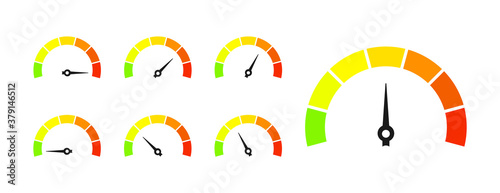 Set of colorful speedometers, ratings of varying degrees of satisfaction. Ratings of different quality levels
