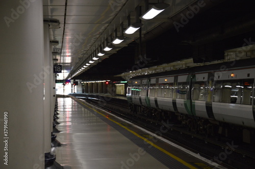 A train in a station at London, United Kingdom.