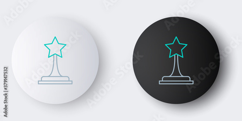 Line Movie trophy icon isolated on grey background. Academy award icon. Films and cinema symbol. Colorful outline concept. Vector.