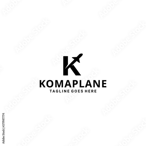 Illustration modern air plane on K sign logo design template Vector 