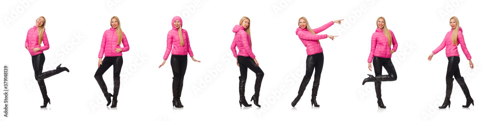 Pretty girl in winter pink jacket isolated on white Pretty girl in winter pink jacket isolated on white
