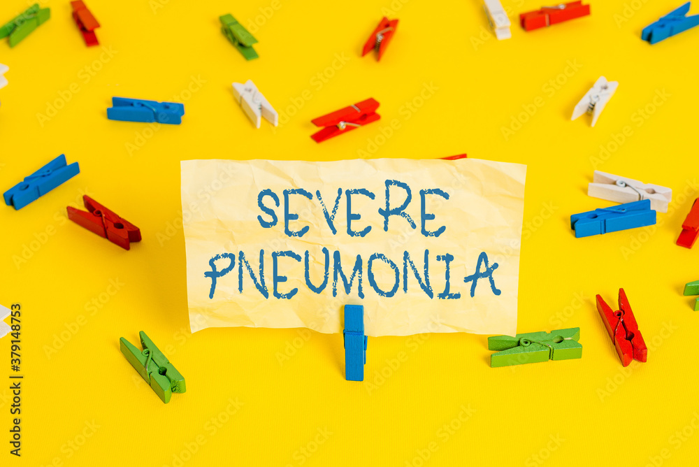 Writing note showing Severe Pneumonia. Business concept for acute disease that is marked by inflammation of lung tissue Colored clothespin papers empty reminder yellow floor background office Writing note showing Severe Pneumonia. Business concept for acute disease that is marked by inflammation of lung tissue Colored clothespin papers empty reminder yellow floor background office