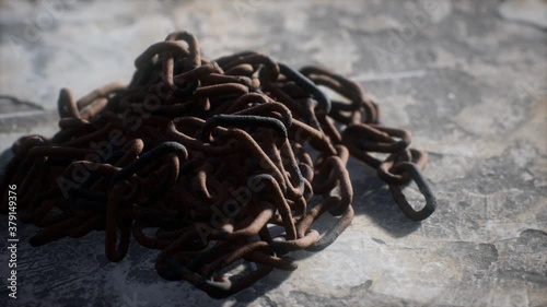 Vintage rusty hand-made iron chain photo