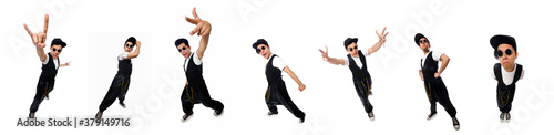 Funny young man dancing isolated on white