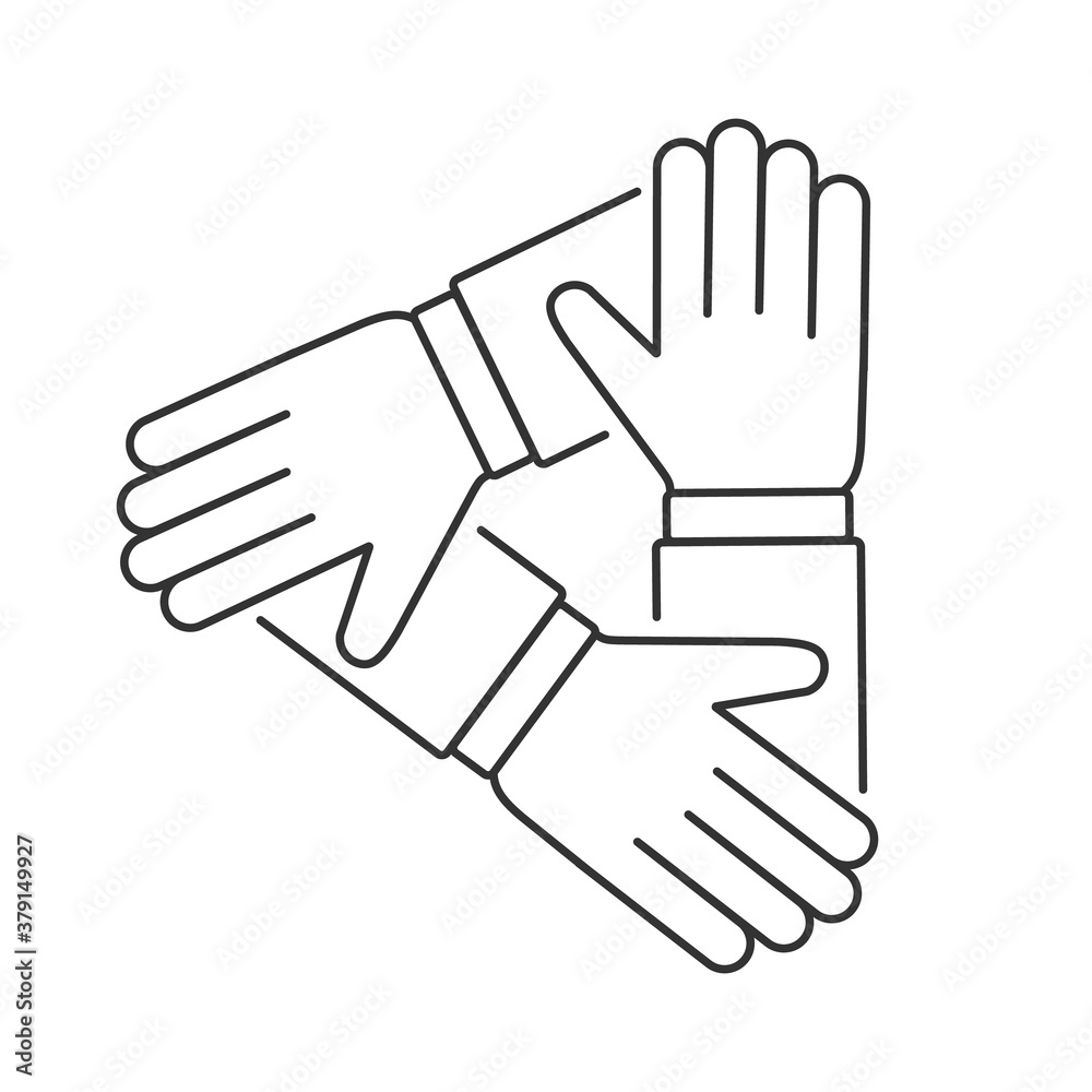 Three hand vector icon, teamwork symbol. Simple, flat design for web or mobile app