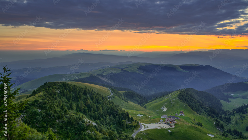 a sunset view from the top of mount grappa in Italy
