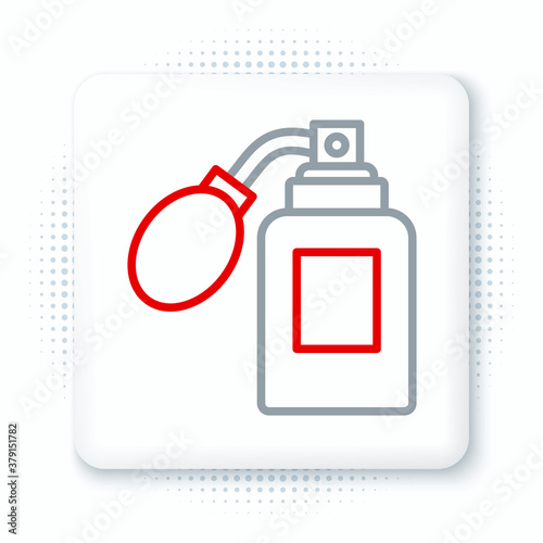 Line Aftershave bottle with atomizer icon isolated on white background. Cologne spray icon. Male perfume bottle. Colorful outline concept. Vector.