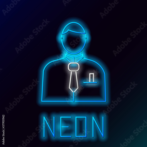 Glowing neon line Businessman or stock market trader icon isolated on black background. Colorful outline concept. Vector.