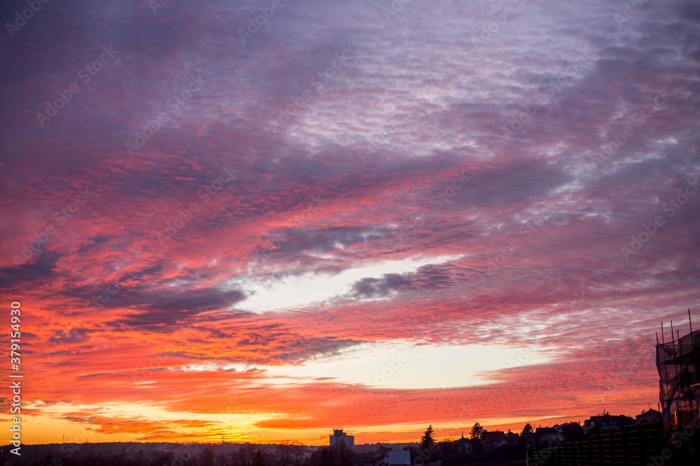 Beautiful sky background with dramatic clouds and sun