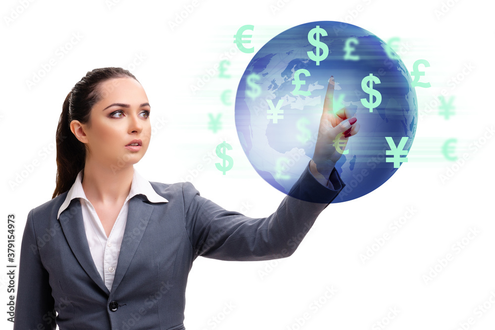 Global money transfer and exchange concept with businesswoman Global money transfer and exchange concept with businesswoman