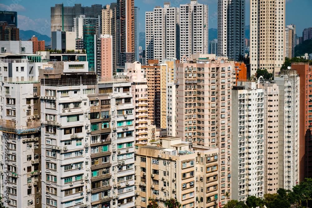 high apartment buildings in residential district, Hong Kong aerial high apartment buildings in residential district, Hong Kong aerial