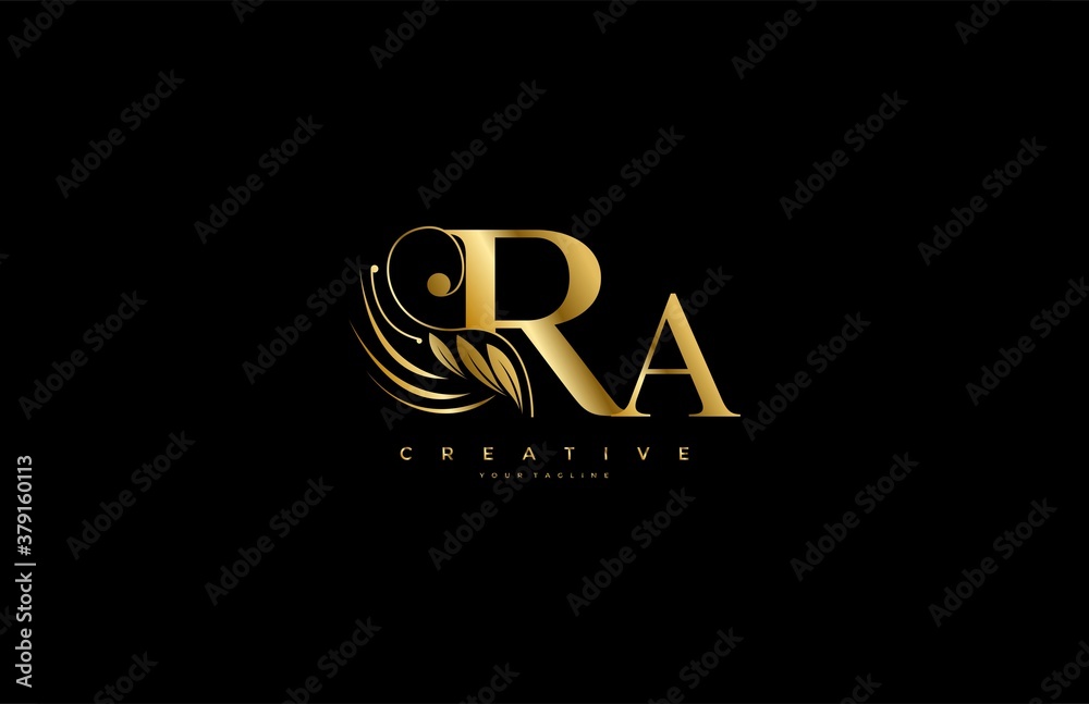 Initial RA letter luxury beauty flourishes ornament golden monogram logo - obrazy, fototapety, plakaty 