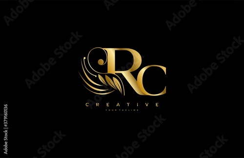 Initial RC letter luxury beauty flourishes ornament golden monogram logo