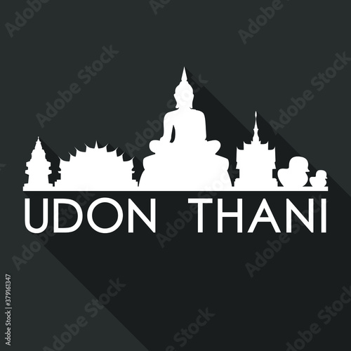 Cuadro en lienzo Udon Thani Thailand Asia Flat Icon Skyline Silhouette Design City Vector Art Famous Buildings