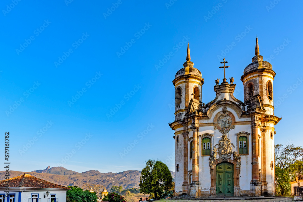 One of the many historic churches in Baroque and colonial style from the 18th century in the city of Ouro Preto in Minas Gerais, Brazil