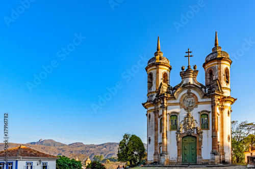 One of the many historic churches in Baroque and colonial style from the 18th century in the city of Ouro Preto in Minas Gerais, Brazil
