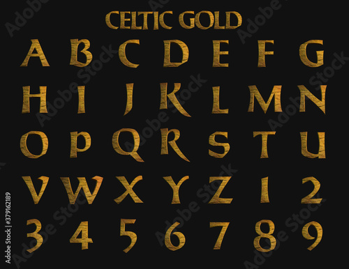 Celtic Gold fantasy alphabet - 3D Illustration