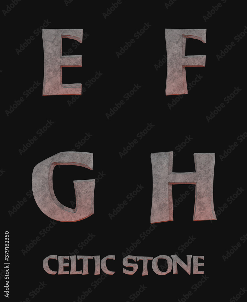 Fototapeta premium Celtic Stone Alphabet - 3d Illustration